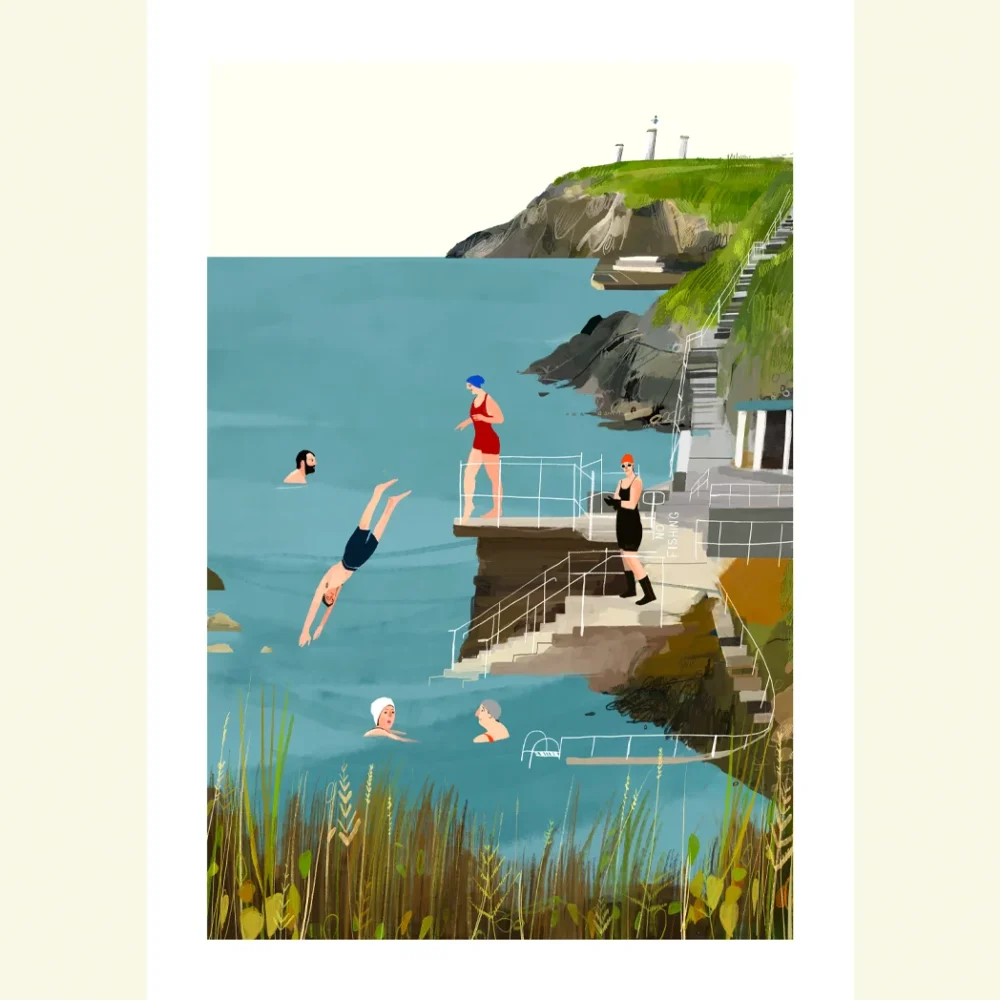 Conor Langton | Prints of Dublin Pubs, Irish Landscapes & Greeting Cards 8 The Guillamene Tramore Waterford Swimming spot no frame1