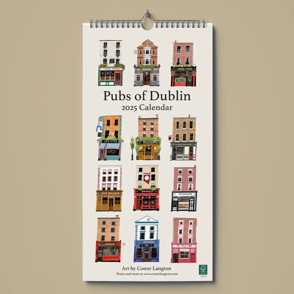 Calendar 2025, Pubs of Dublin, Kehoe's, The Stag's Head, The Long Hall, Devitt's, Mulligans, Toner's, O'Donoghue's, The Palace Bar, McDaid's, Grogan's, Walsh's, Bowes