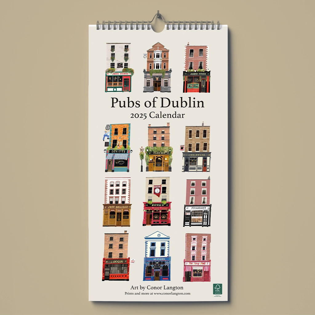 Calendar 2025, Pubs of Dublin, Kehoe's, The Stag's Head, The Long Hall, Devitt's, Mulligans, Toner's, O'Donoghue's, The Palace Bar, McDaid's, Grogan's, Walsh's, Bowes