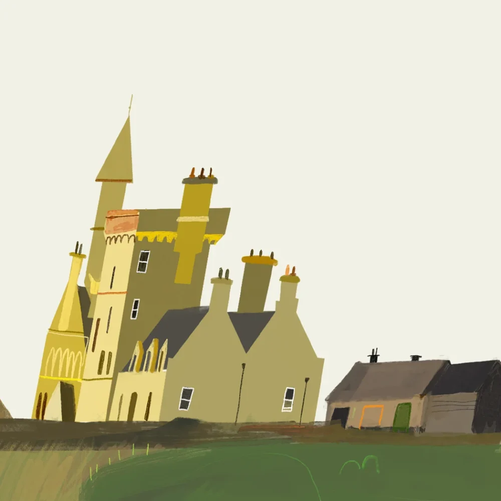 Mullaghmore print, Cassiebawn Castle art, Benbulben illustration, Irish coastal landscape, Sligo art print, Wild Atlantic Way artwork, Ireland wall art, Irish castle print, Mullaghmore headland, Northwest Ireland scenery