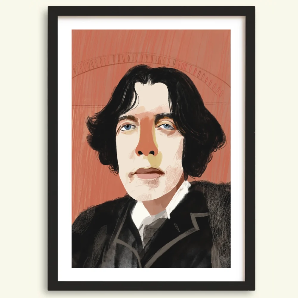 Oscar Wilde portrait art print by Conor Langton, featuring the famous playwright and poet known for The Picture of Dorian Gray and The Importance of Being Earnest.
