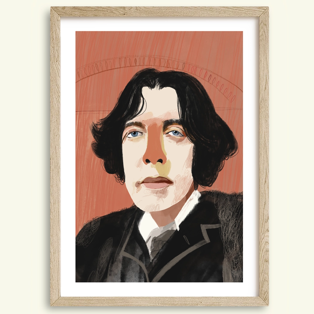 Oscar Wilde portrait art print by Conor Langton, featuring the famous playwright and poet known for The Picture of Dorian Gray and The Importance of Being Earnest.