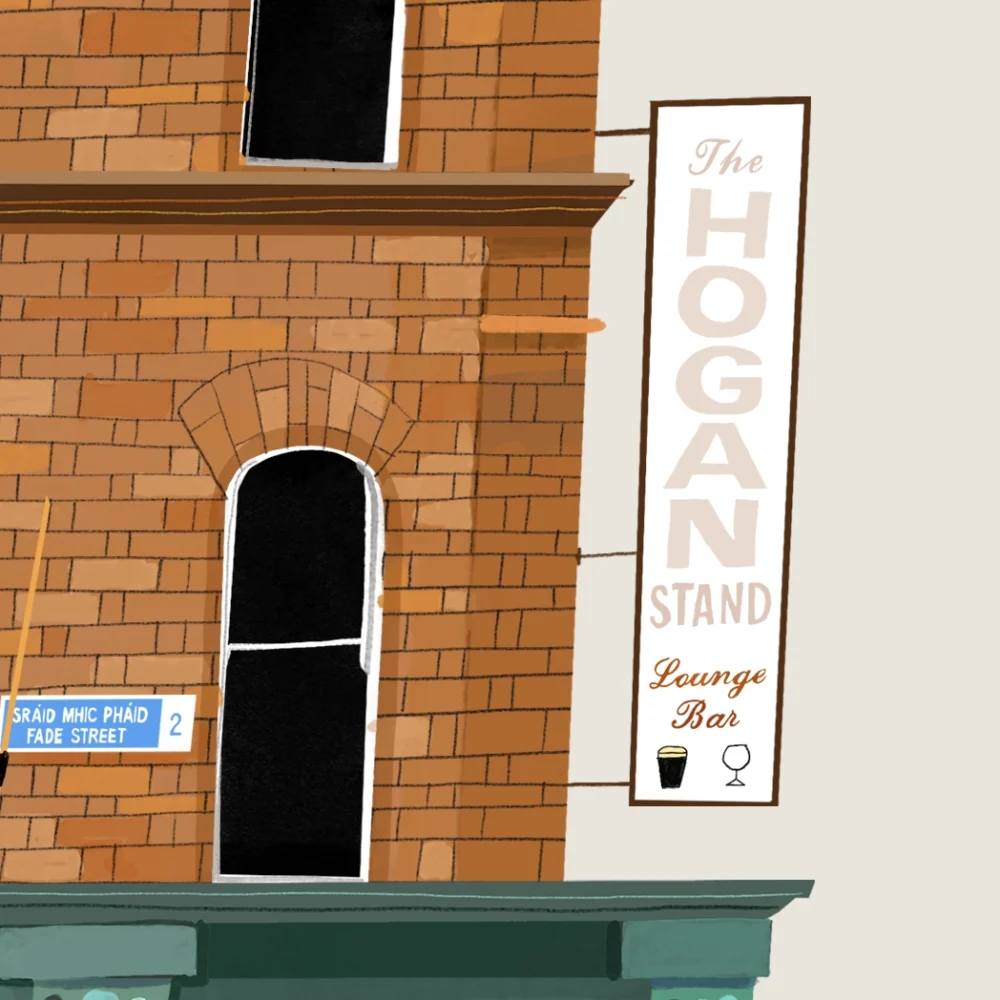 Hogan’s Bar in Dublin Illustrated art print by Conor Langton, featuring a detailed depiction of the well-known city centre pub. Perfect for lovers of Irish pubs, Dublin art, and unique Irish wall decor.