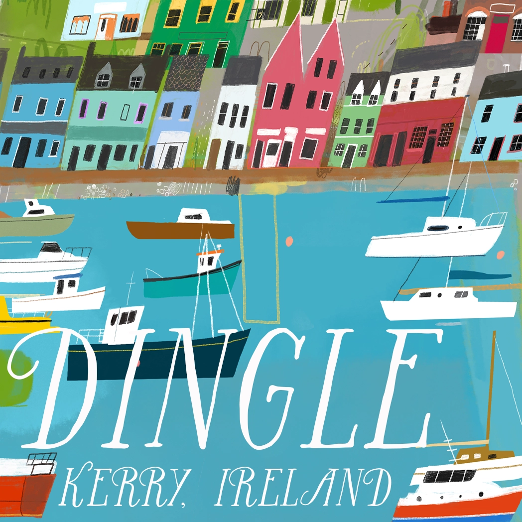 Dingle, Kerry, Ireland 3 Painting of Dingle, Co. Kerry, showing the town’s colourful streets, harbour, and traditional pubs, by Irish artist Conor Langton