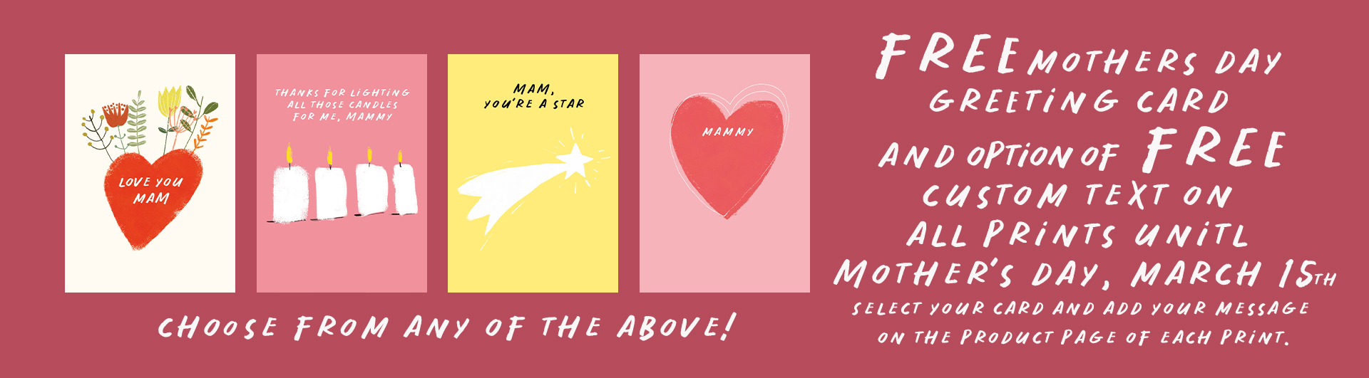 mothers day free greeting card offer wit every Conor Langton art print of Irish pubs, Landscapes and Portrait