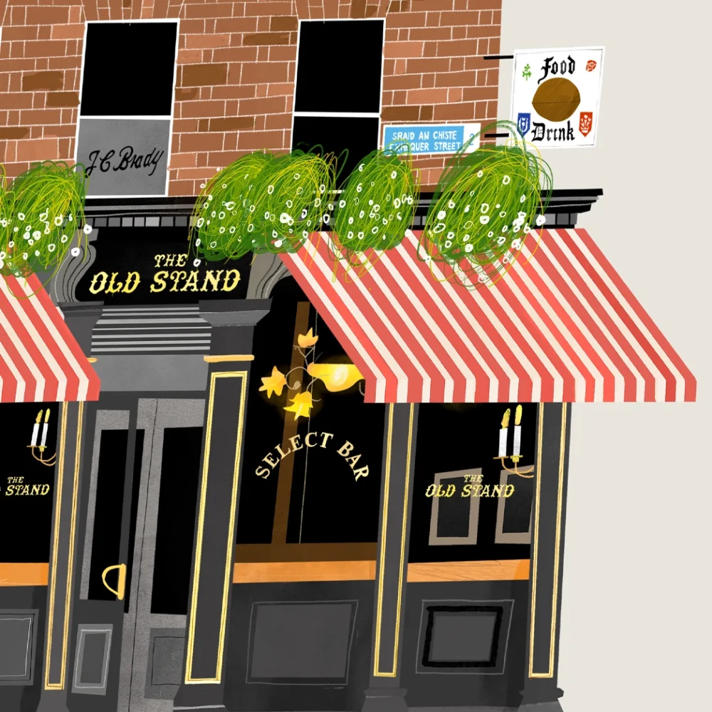 Painting of The Old Stand Dublin pub by Irish artist Conor Langton