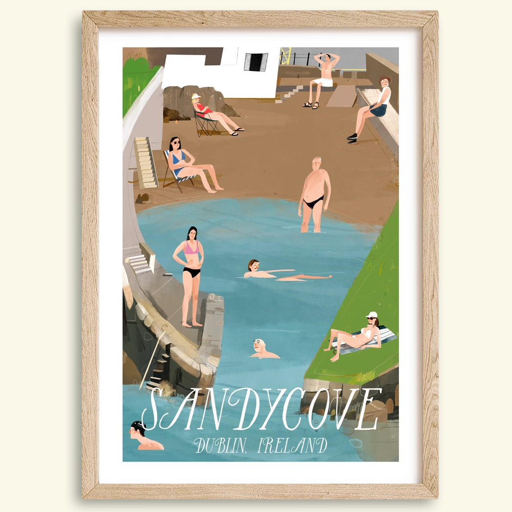 Painting of Sandycove Beach in Dublin overlooking Dublin Bay by Irish artist Conor Langton