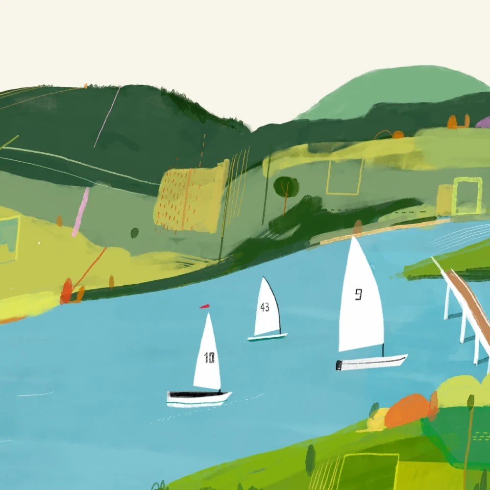 Painting of Blessington Lakes in County Wicklow by Irish artist Conor Langton