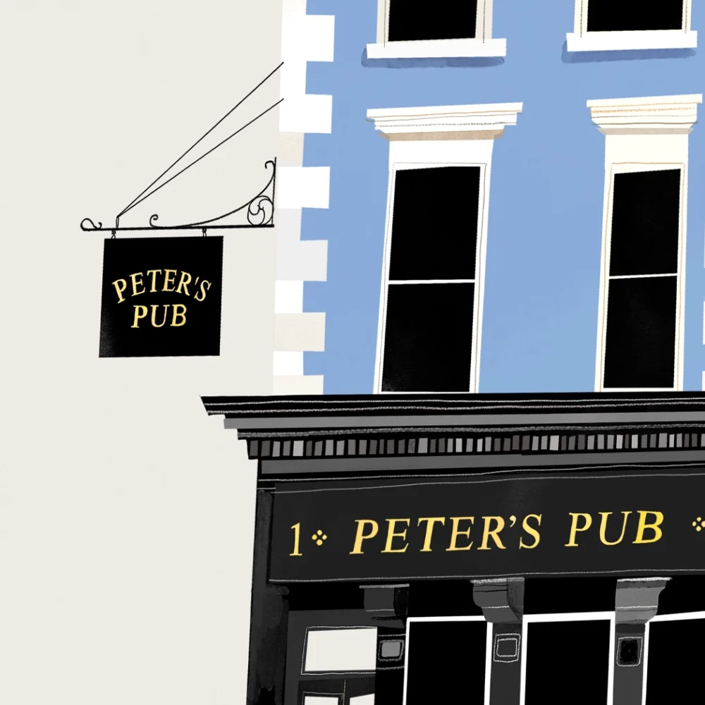 Painting of Peter's Pub in Dublin by Irish artist Conor Langton