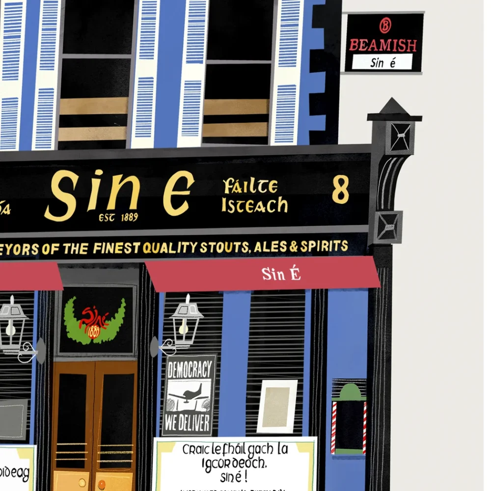Close-up detail of Sin É pub painting by Conor Langton