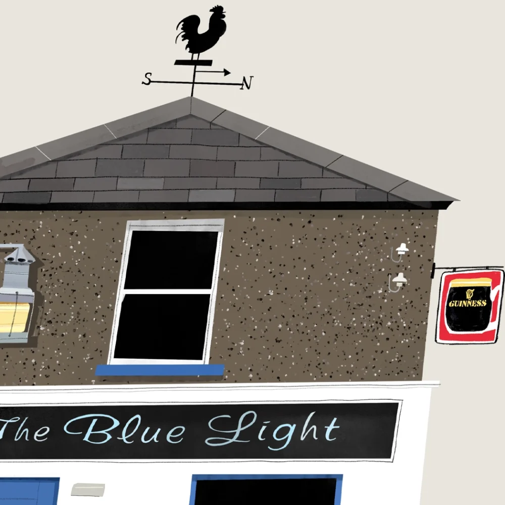 Painting of The Blue Light pub in Dublin by Irish artist Conor Langton