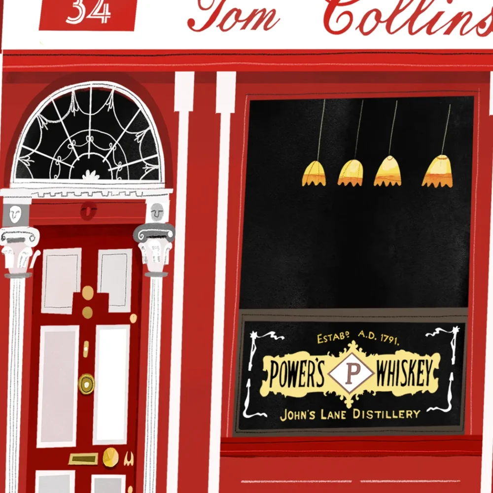 Close-up detail of Tom Collins pub painting by Conor Langton