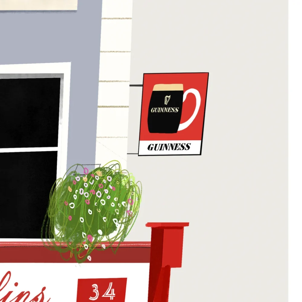 Detail of shopfront in Tom Collins Limerick print by Conor Langton