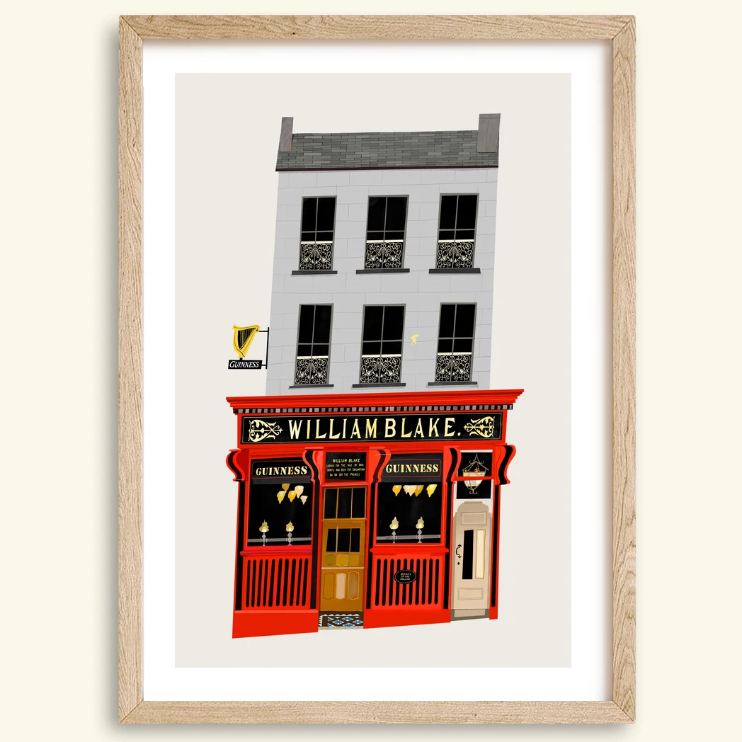 Blakes of the Hollow pub print, Enniskillen, in a brown wood frame by Conor Langton