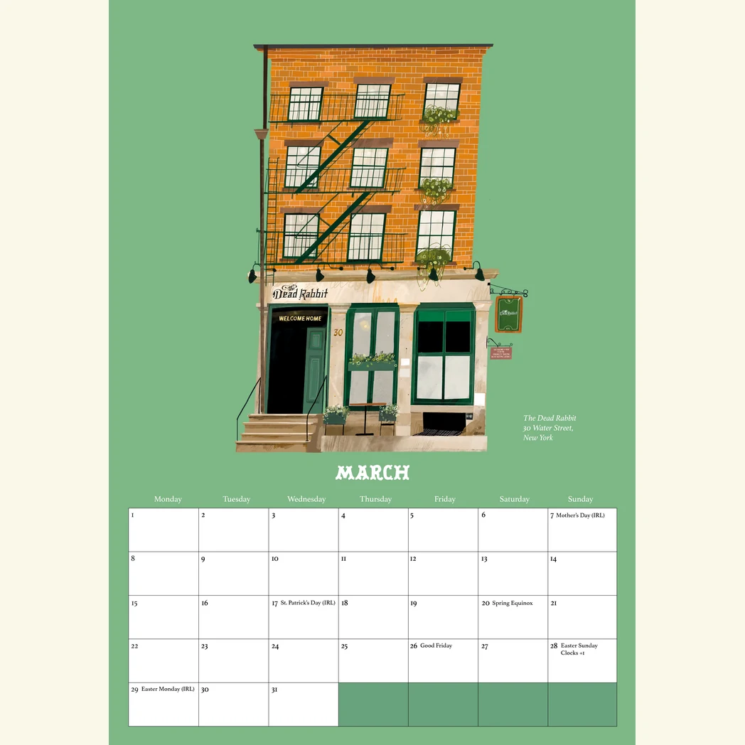 Pubs Of Ireland Calendar 2027 - A3 Size 5 March in the Pubs Of Ireland Calendar 2027, an illustration of The Dead Rabbit on Water Street, New York, by Conor Langton